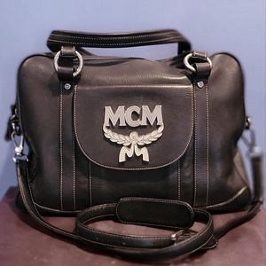 MCM black leather bag with cross body, purse, business, or small laptop
